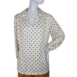 Vintage Polka Dot Shirt Size XL Collared Beige and Brown Long Sleeve